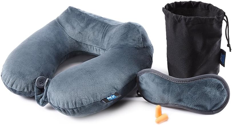 MYCIECOO Memory Foam Travel Pillow Neck Support Cushion with Free Sleep Eye Mask and Earplugs by