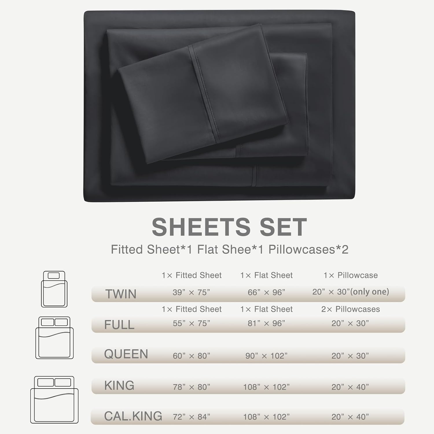 PURE ERA King Size Sheet Set 800 Thread Count Long Staple Cotton Sateen Silky Soft Luxury Smooth 4 Piece Set, Hotel Quality Bed Sheets with 16" Deep Pocket(Black, King)