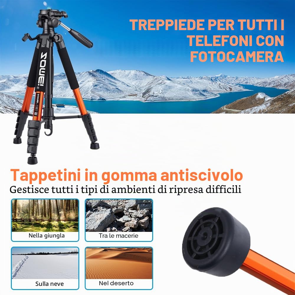 ZOMEi Treppiede da 188 cm, resistente, professionale, da viaggio, compatibile con fotocamere DSLR, telefoni cellulari, proiettori, binocoli, cannocchiale (arancione)