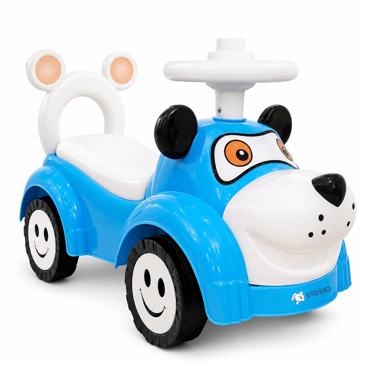 Storio Kuku Baby Ride-On Toy – Push Car for Kids with Backrest & Steering, Blue Color, 1–3 Years