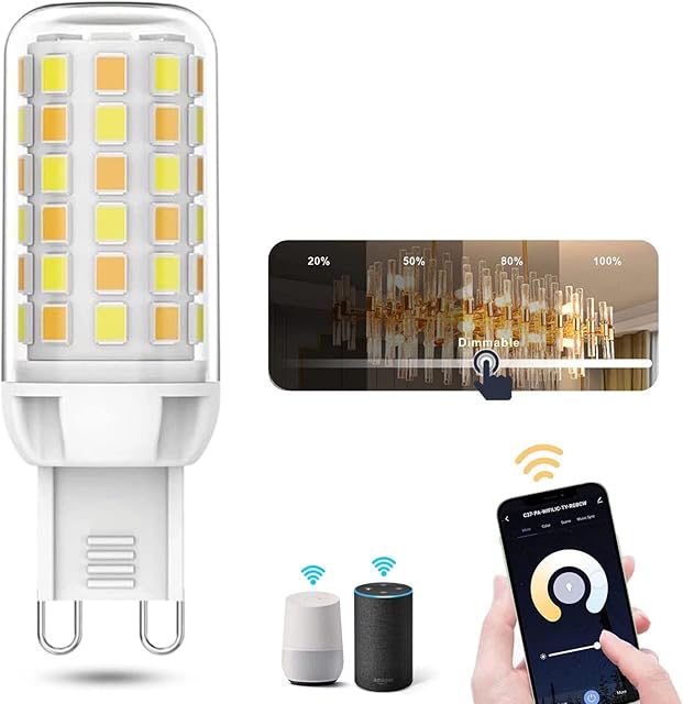 G9 LED Bulbs Dimmable, WiFi Smart Light Bulb, 3W = 40W, 320lm, Works with Alexa and Google Home, App and Voice Control WiFi LED Bulbs, Group Control, No Flickering, No Hub Required