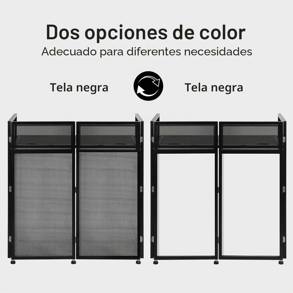 SMONTER Cabina de DJ portátil de 41 pulgadas de largo x 20 pulgadas de ancho, fachada de DJ con tela blanca y negra, estación de mesa de DJ plegable con patas ajustables para fiesta, marco de metal