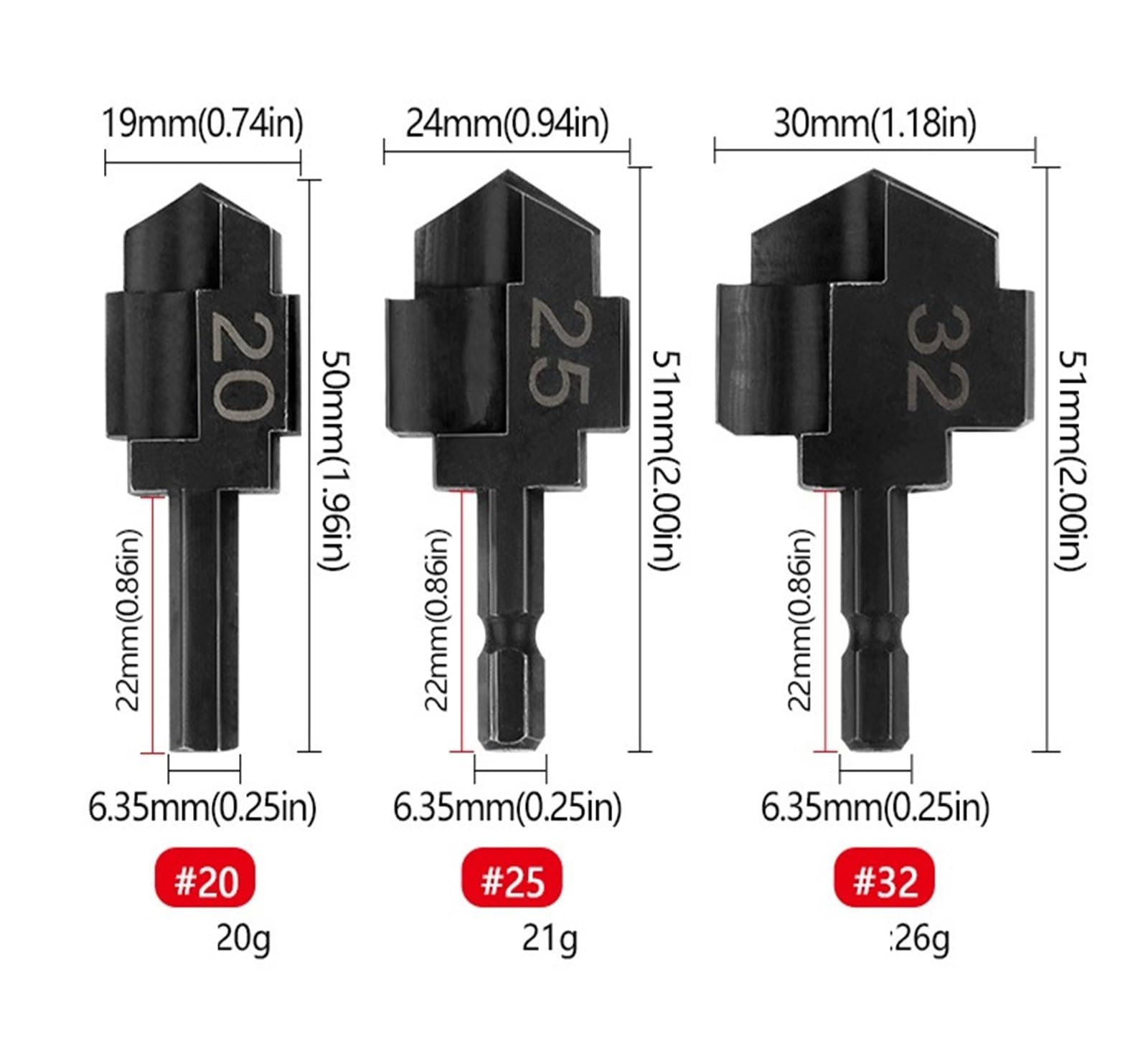 Xuyingst 3Pcs PPR Lifting Stepped Drill Bit 20/25/32mm Water Pipe Expansion Drill Puncher Bit Hexagon Shank PPR Drill Bit Parts Tools