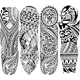 Fake Tribal Totem Temporary Sleeve Tattoos for Men Women,4-Sheet
