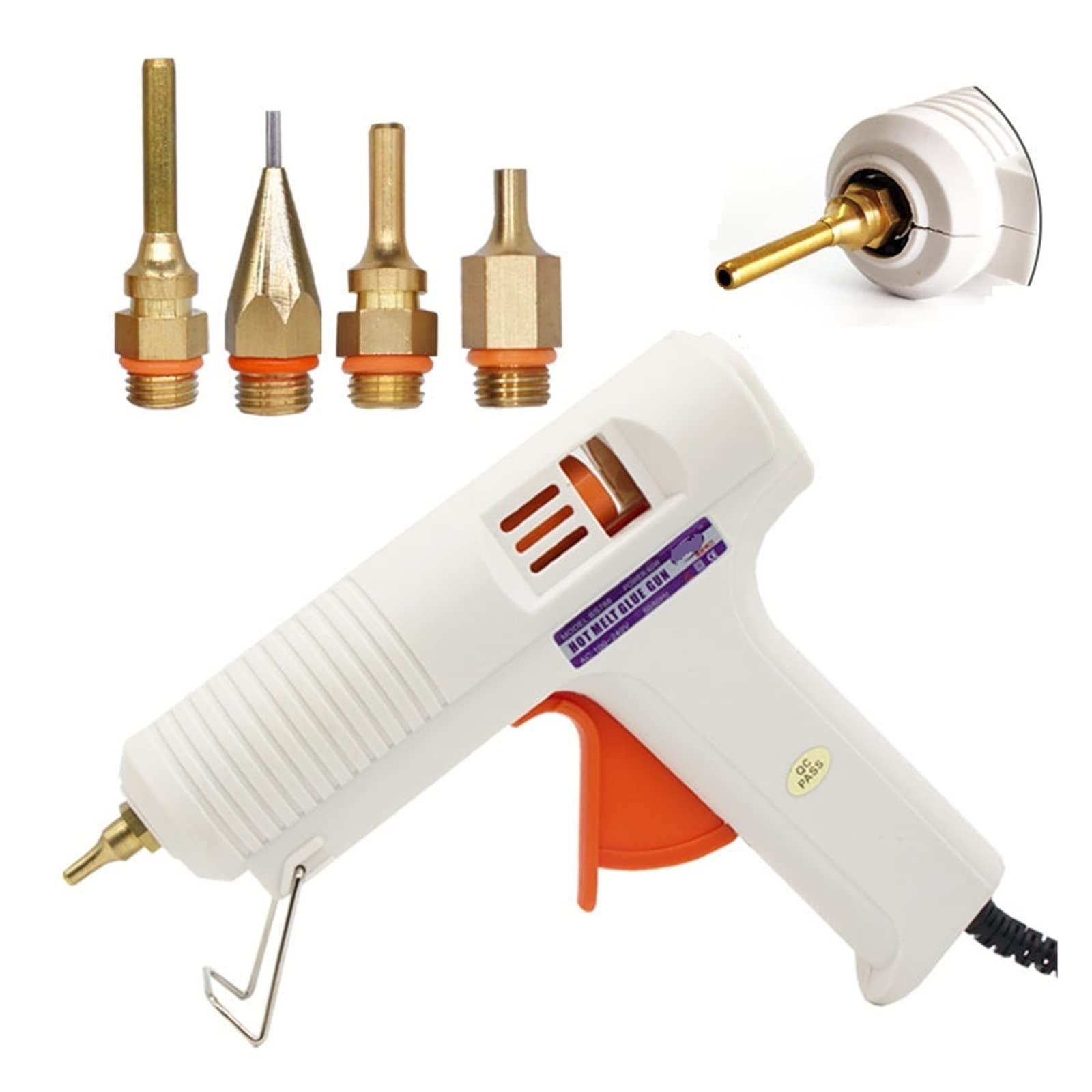 Pistolet na gorący klej, Pistolet do klejenia na gorąco 100W elektryczny pistolet do klejenia na gorąco o stałej temperaturze 1mm dysza do 11mm klej w sztyfcie Repair Tool(4Pcs Nozzles)
