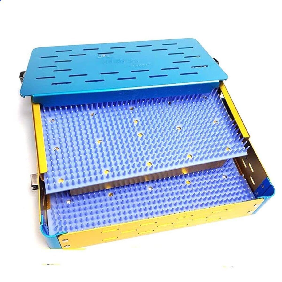 Double Layered Instrument Sterilization Tray Box with Silicone mat Disinfection ultrasonic Basket case ultrasonic Cleaning Washing Sterilization Trays opthalmic ENT