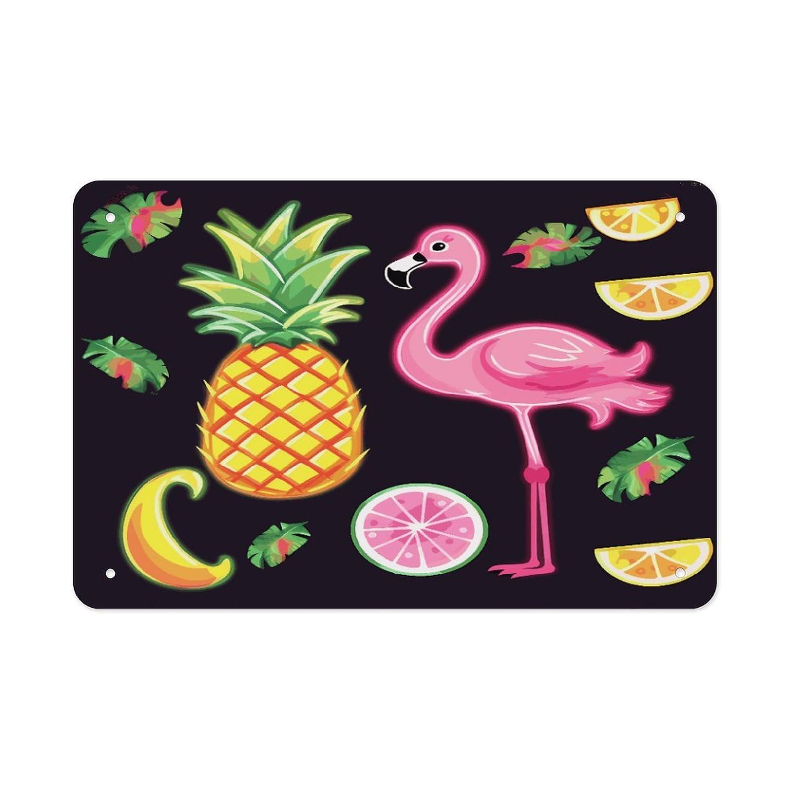 Fekiloot Style Pineapple Banana Flamingo Metal Signs Wall Art Tin Sign