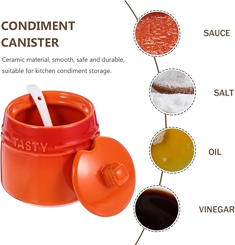 Miniatura 8 de Azucarero de cerdo salado con tapa y cuchara, tarro de azúcar de cerámica, recipiente de condimentos de porcelana, caja de condimentos para el