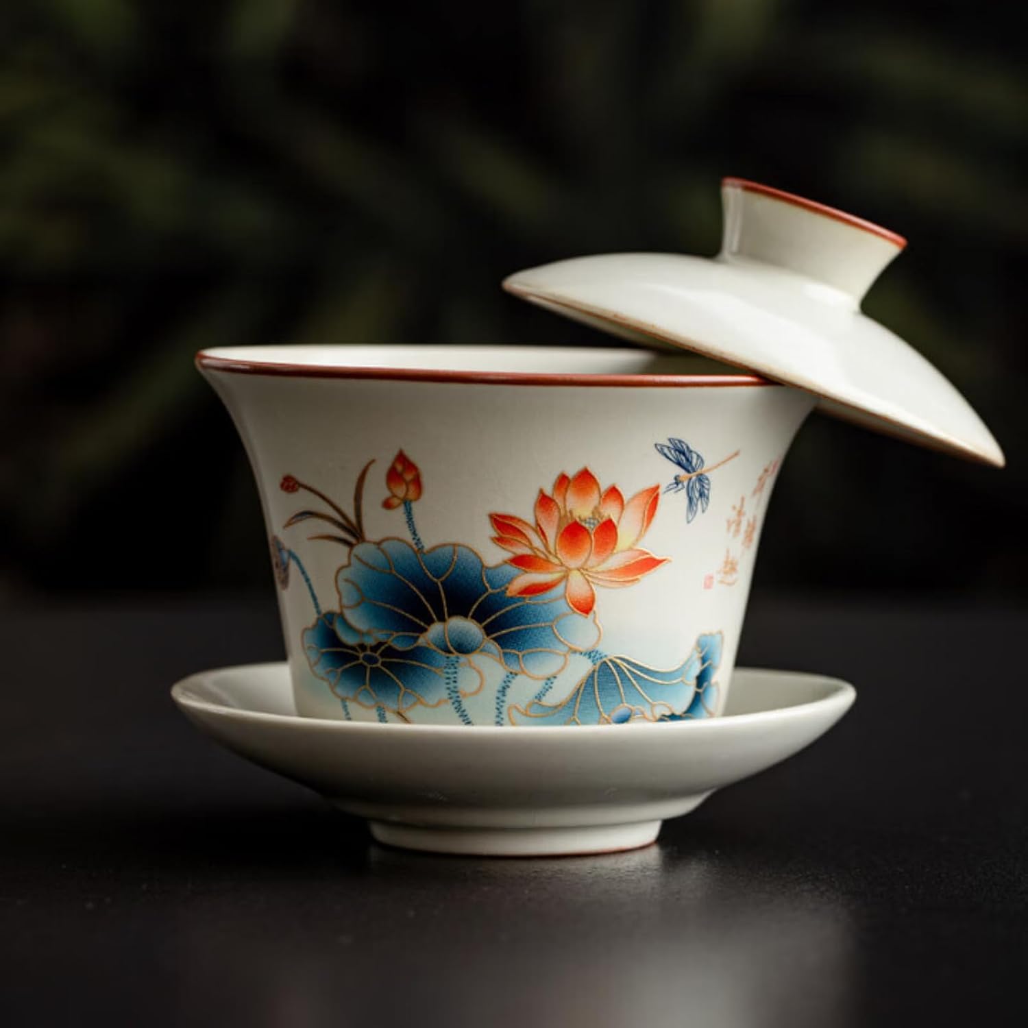 Ruyao Ceramics Gaiwan Tea Set, 200ml 6.8oz, Beige Scenery Kungfu Tea Set Teacup