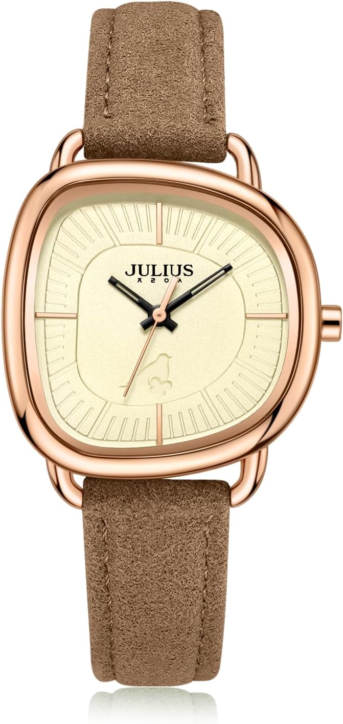 VALENCE-Julius Women's Vintage Leather Watch - 30mm Case Small Band (Green/Light Brown) | Scratch-Resistant Sapphire Glass, Japanese Quartz Movement, 30M Waterproof | Elegant Casual Gift for Ladies