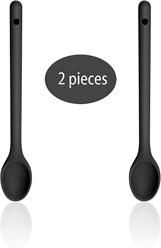 Juego de 3 cucharas para remover para cocinar, cucharas de silicona de mango largo de 12 pulgadas, cucharas de mezcla antiadherentes para cocinar,