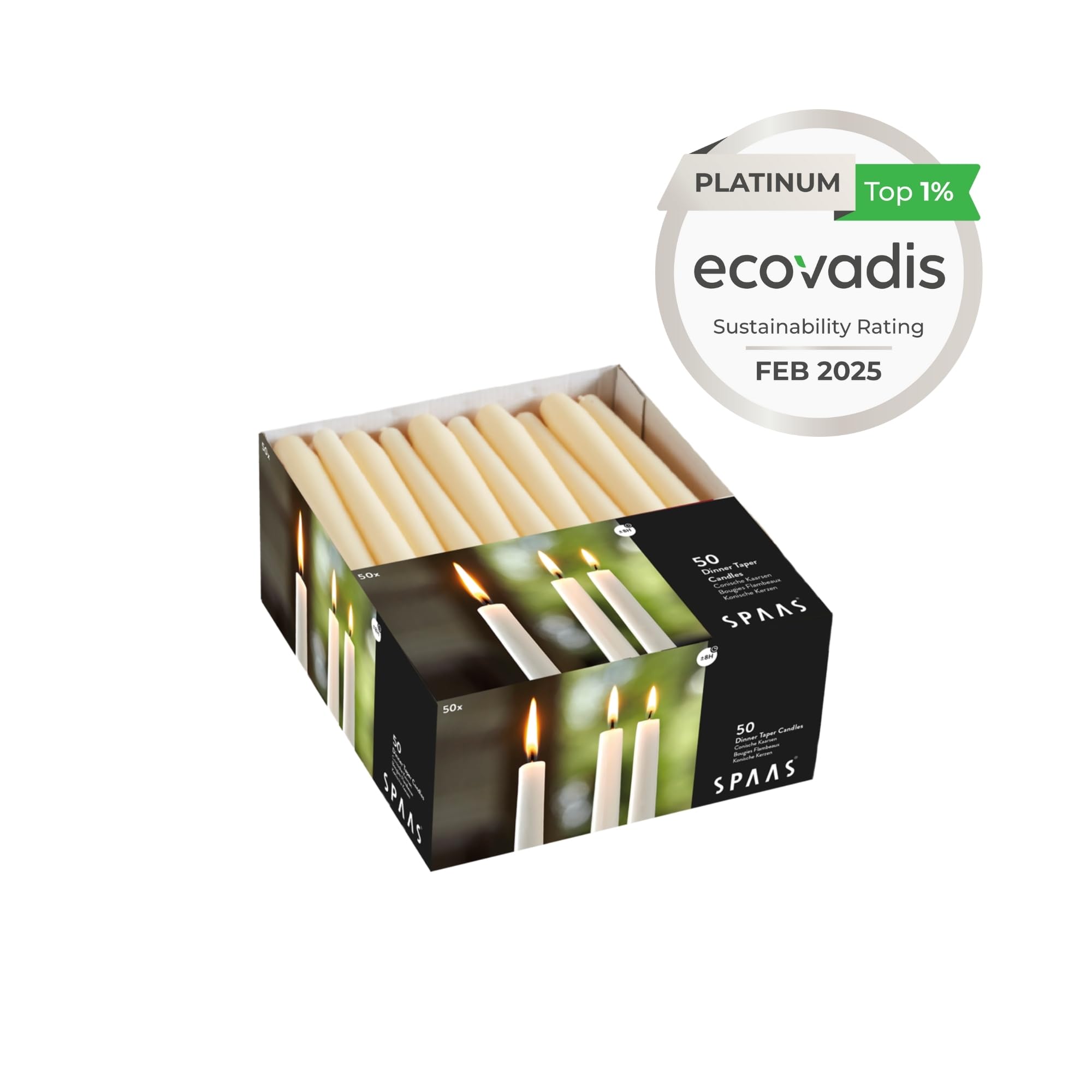 Spaas Festilux-Velas 50 Unidades, 23/250 mm, ± 8 Horas, Color Beige, Cera de parafina, Crema, 2.3 cm, Marfil