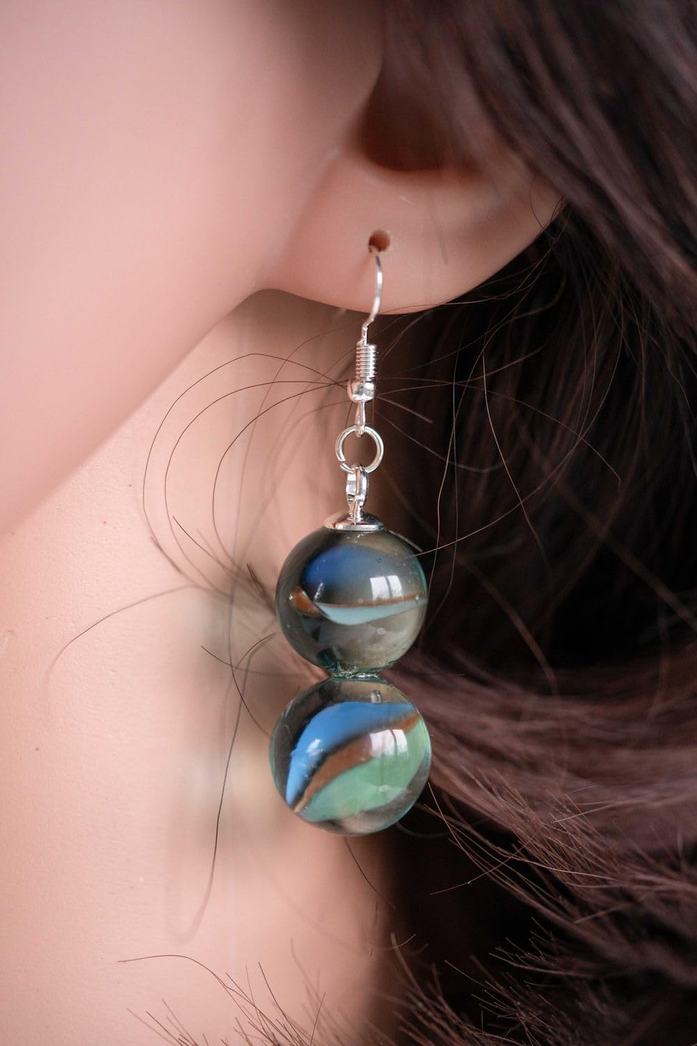 Miniblings Murmeln Ohrringe Hänger Spiel Glas Murmel Glasmurmeln doppelt - Handmade Modeschmuck I Ohrhänger Ohrschmuck versilbert
