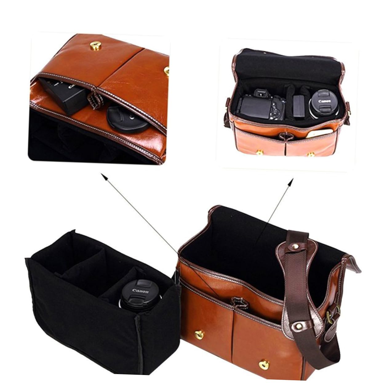 HEMOTON Borsa Fotografica Monospalla Reflex Grande in Pelle Pu Marrone