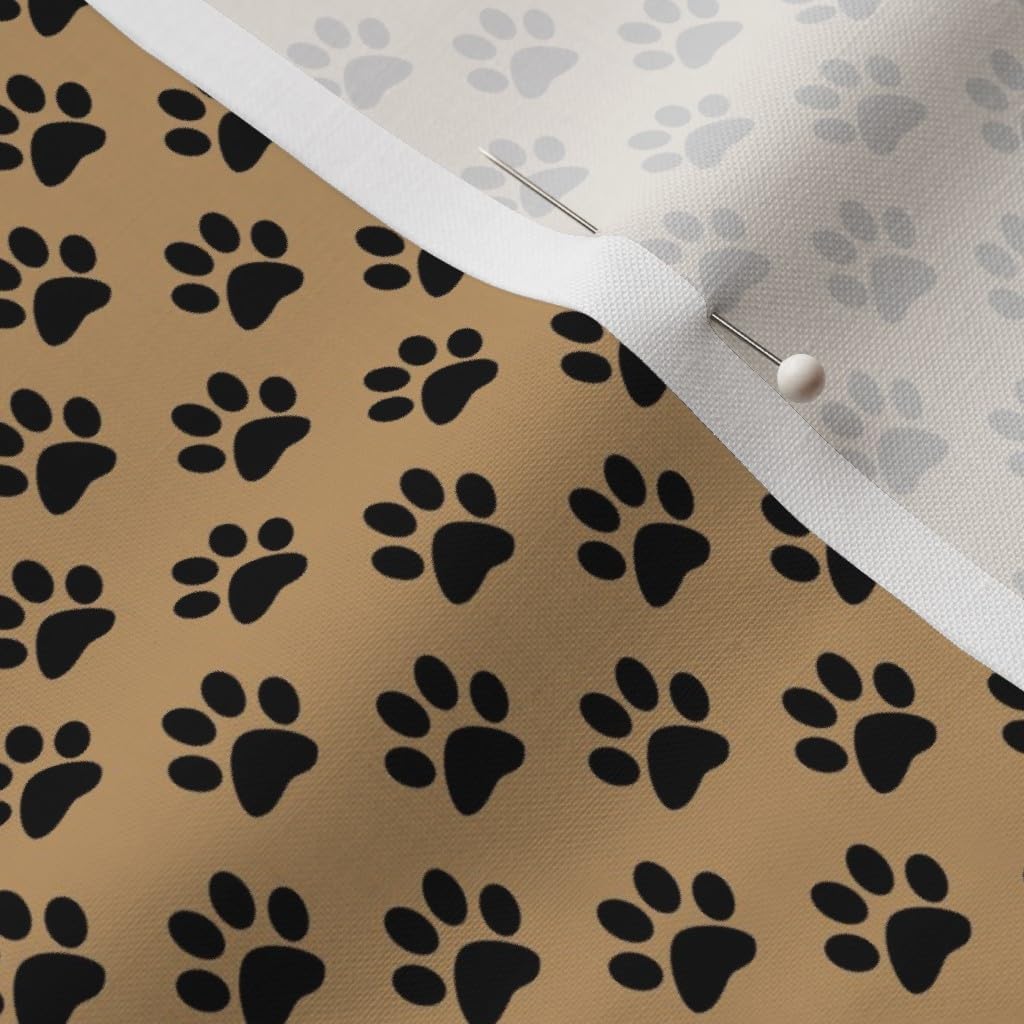 Spoonflower Fabric - Black Paw Prints Camel Brown Dogs Cat Beige Print Paws Printed on Petal Signature Cotton Fabric by The Yard - Sewing Quilting Apparel Crafts Decor