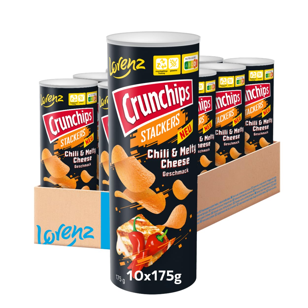 LORENZ | Crunchips Stackers Chili & Melty Cheese | 10 x 175 g | glutenfrei