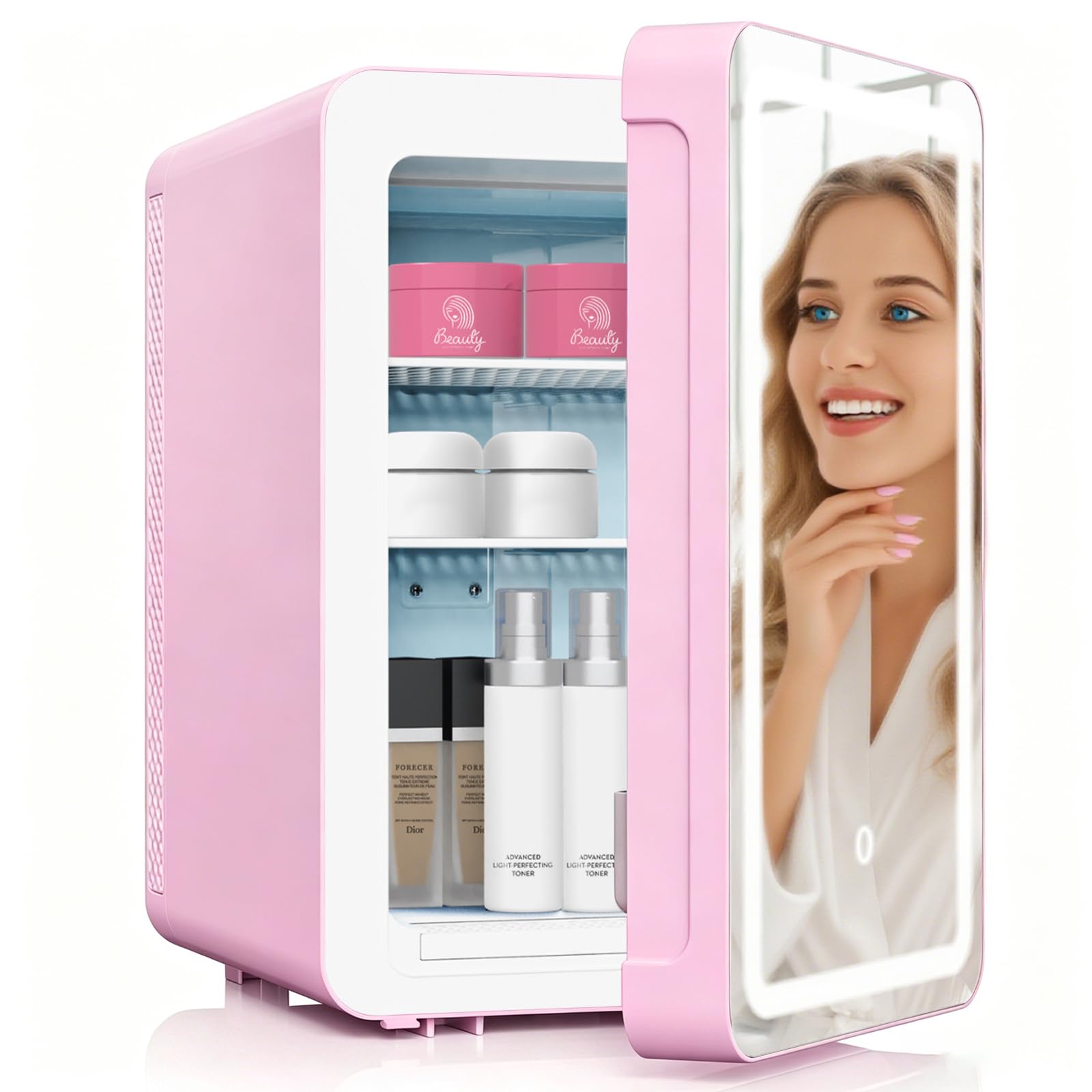 Kikihouse 16L/20L Skincare Fridge with LED Mirror, Small Fridge for Makeup