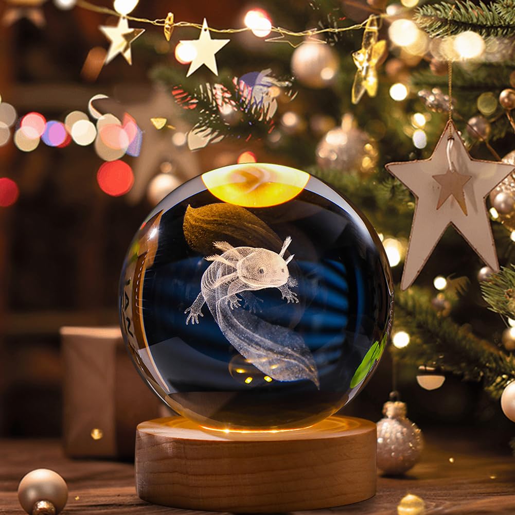 LMLOBEP Axolotl, Grande Luce Notturna A Sfera Di Cristallo Con Base