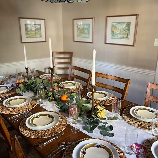 Miniatura 3 de Juego de 12 manteles individuales tejidos para mesa de comedor, manteles individuales de jacinto de agua de granja, manteles individuales de paja