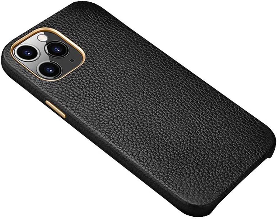 Coque iPhone 12 Pro étui cuir litchi noir respirant mince antichoc