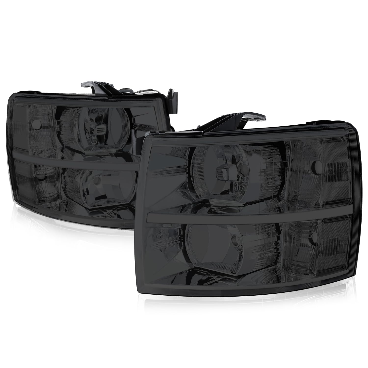 Auto Dynasty Headlights Assembly Compatible with 2007-2014 Chevy Silverado 1500, Driver and Passenger Side Halogen Headlamps Replacement, GM2502280 GM2503280, Smoked Lens Clear Corner