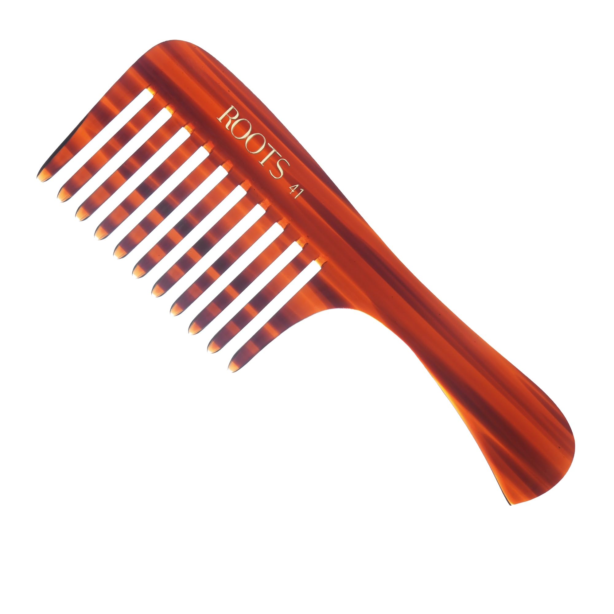 ROOTS Comb with Handle | Wide Teeth | Smooth & Round Teeth prevent Hair & Scalp damage | For Women with Straight, Long, Silky, Wavy Hair | Wet & Dry use | Length - 6.3 Inch | Model No - 41