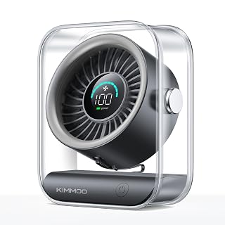 KIMMOO Rechargeable USB Desk Fan, Quiet Table Fan with Turbo Airflow, 100 Speeds, Digital Display, 90° Rotating, Small Battery Desktop Fans for Bedroom Home Office Travel, Black - Amazon product rated Grade A