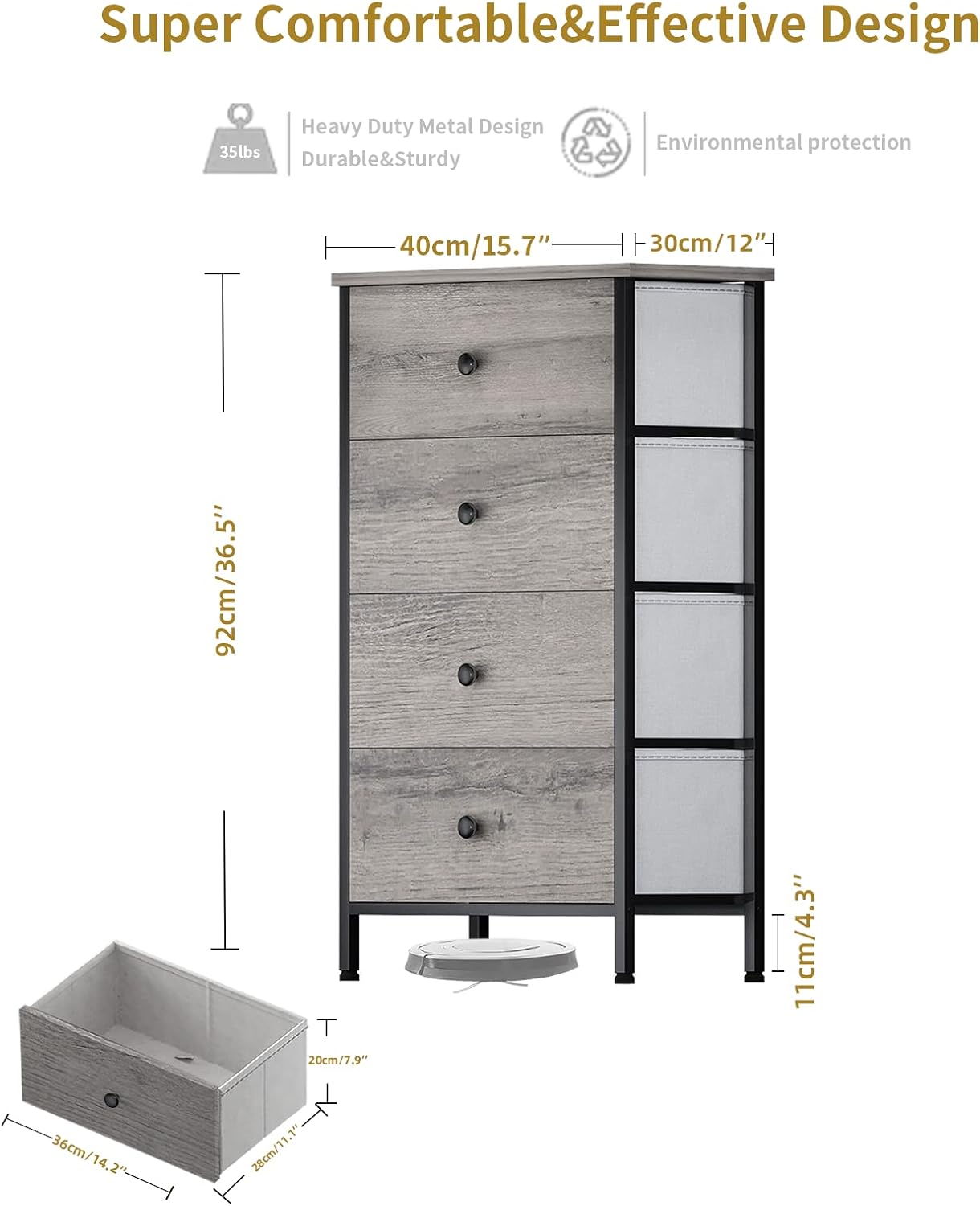 BOLUO Dresser for Bedroom 4 Drawer Dressers & Chests of Drawers Small Fabric Storage Tower for Closet Nursery Baby Kids and Adult Modern Grey