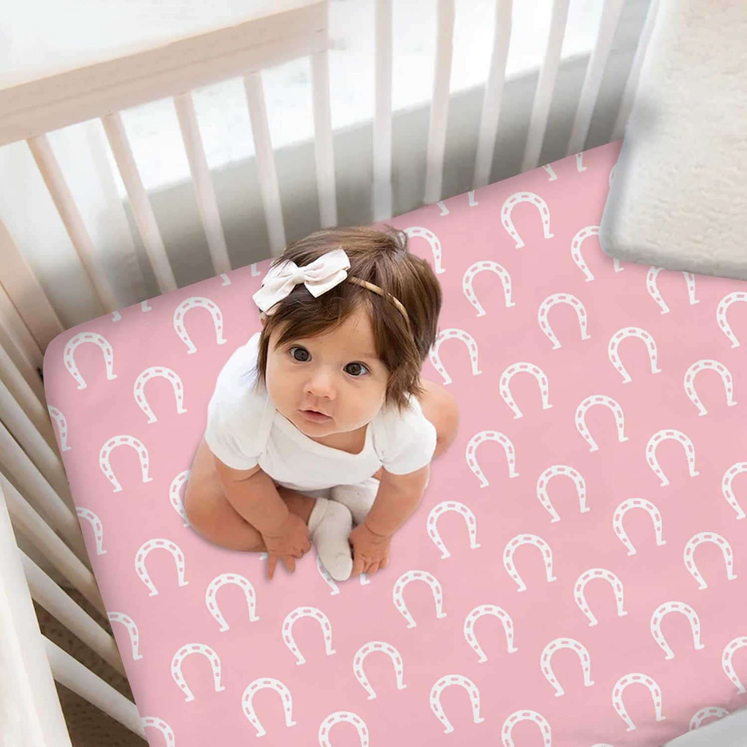 Personalized Crib Bedding Set for Baby Girls, Custom Baby Girl Crib Bedding Set with Name, 2 Piece Horse Pink Baby Nursery Bedding, Name Crib Comforter Crib Fitted Sheet for Babies