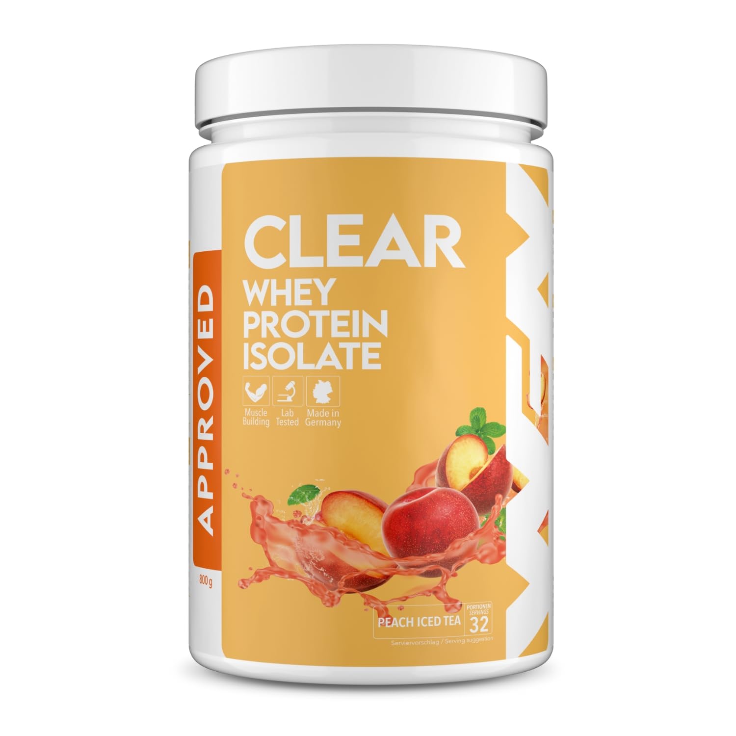 WFN Approved Clear Whey Protein Isolate - Peach Iced Tea - 800 g - Fruchtiger Protein Shake - Produziert & laborgeprüft in Deutschland