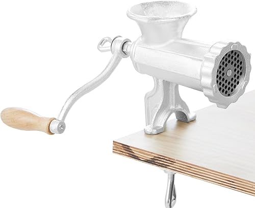 Miniatura 9 de VEVOR Picadora manual de carne, molinillo de carne manual de hierro fundido resistente con abrazadera de mesa de acero, máquina de salchichas
