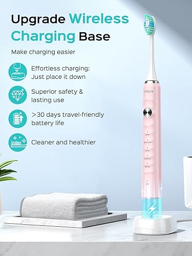 Miniatura 6 de COSLUS Cepillo de dientes eléctrico Sonic para niños y adultos 47000 VPM para limpieza profunda y blanqueamiento con estuche de viaje - 5 modos para