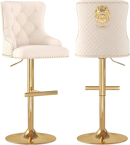 Miniatura 80 de ABET Juego de 2 taburetes de bar, taburetes de altura de mostrador con reposapiés, silla giratoria ajustable de terciopelo para isla de cocina con