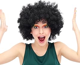 1 peluca corta rizada, peluca africana de moda, esponjosa y transpirable, peluca de payaso, accesorios de disfraz hippie, peluca negra, utilizada para Halloween, fiestas temáticas