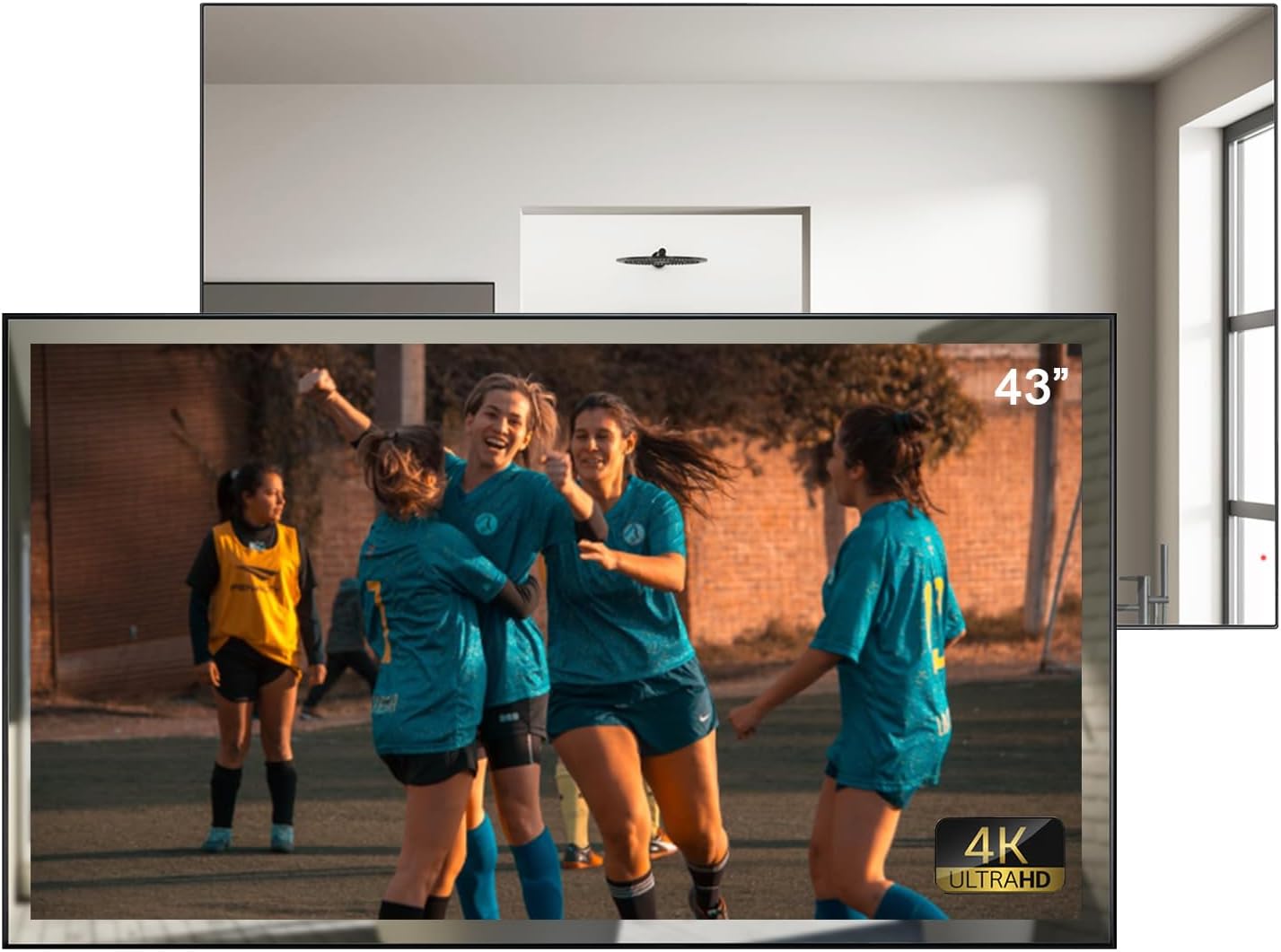 Soulaca 43 inches Smart Bathroom Magic Mirror LED TV LG webOS 4K UHD Kitchen TV IPX6 Waterproof Hotel Kitchen Voice Control ATSC DTV Tuner WiFi Compatiable Air Play