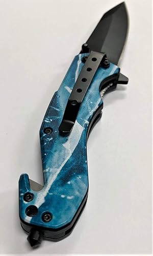 Miniatura 9 de Cuchillo de bolsillo táctico EDC de 8 pulgadas con gráficos impresos UV mango ABS con forro de acero.