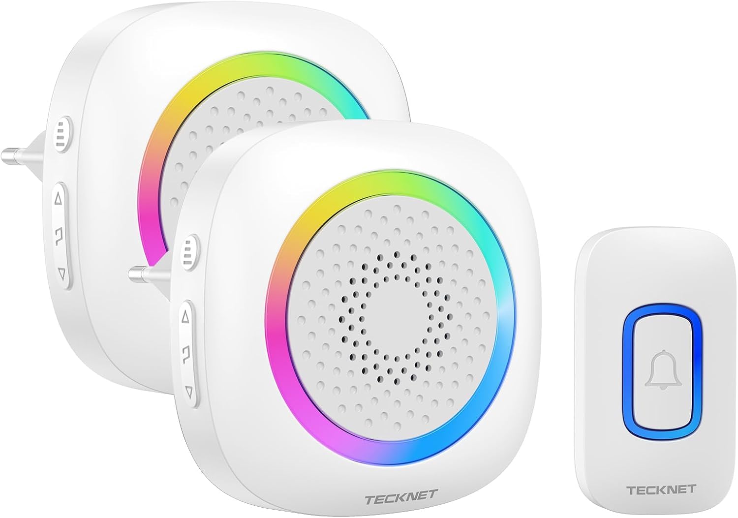 TECKNET Timbre Inalámbrico 2 Receptor, Timbre Inalámbrico Exterior con Enchufe Impermeable IP66, 400M de Alcance Doorbell con 5 Niveles de Volumen Ajustable, 60 Melodías, Indicador RGB