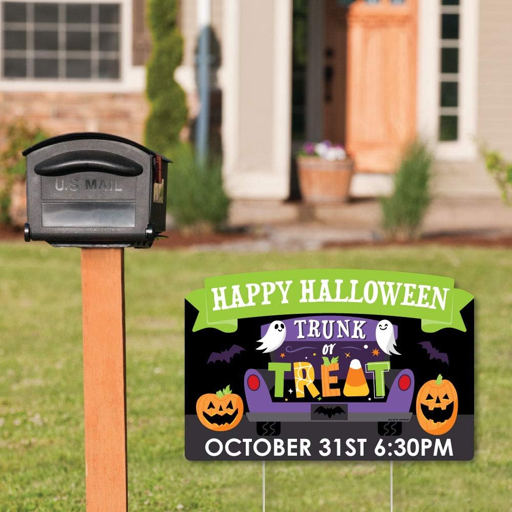 Big Dot of Happiness Personalized Trunk or Treat - Halloween Car Parade Party Yard Sign Lawn Decorations - Happy Halloween Custom Name Party Yardy Sign