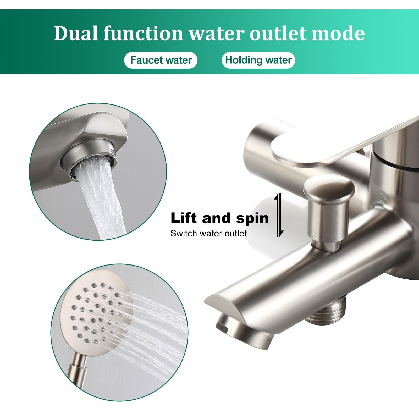 Conjunto Soporte Ducha Pared, con Barra de Ducha, Manguera, Alcachofa, Soporte, Grifo, SUS304