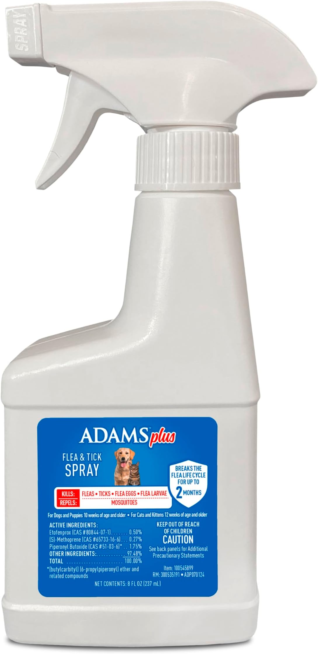 Plus Flea & Tick Dog and Cat Spray, Kills Fleas & Ticks, Repels Mosquitoes, Prevents Flea Infestations for up to 2 Months, Flea Treatment for Dogs, Cats, Puppies, & Kittens, 8 Fl oz