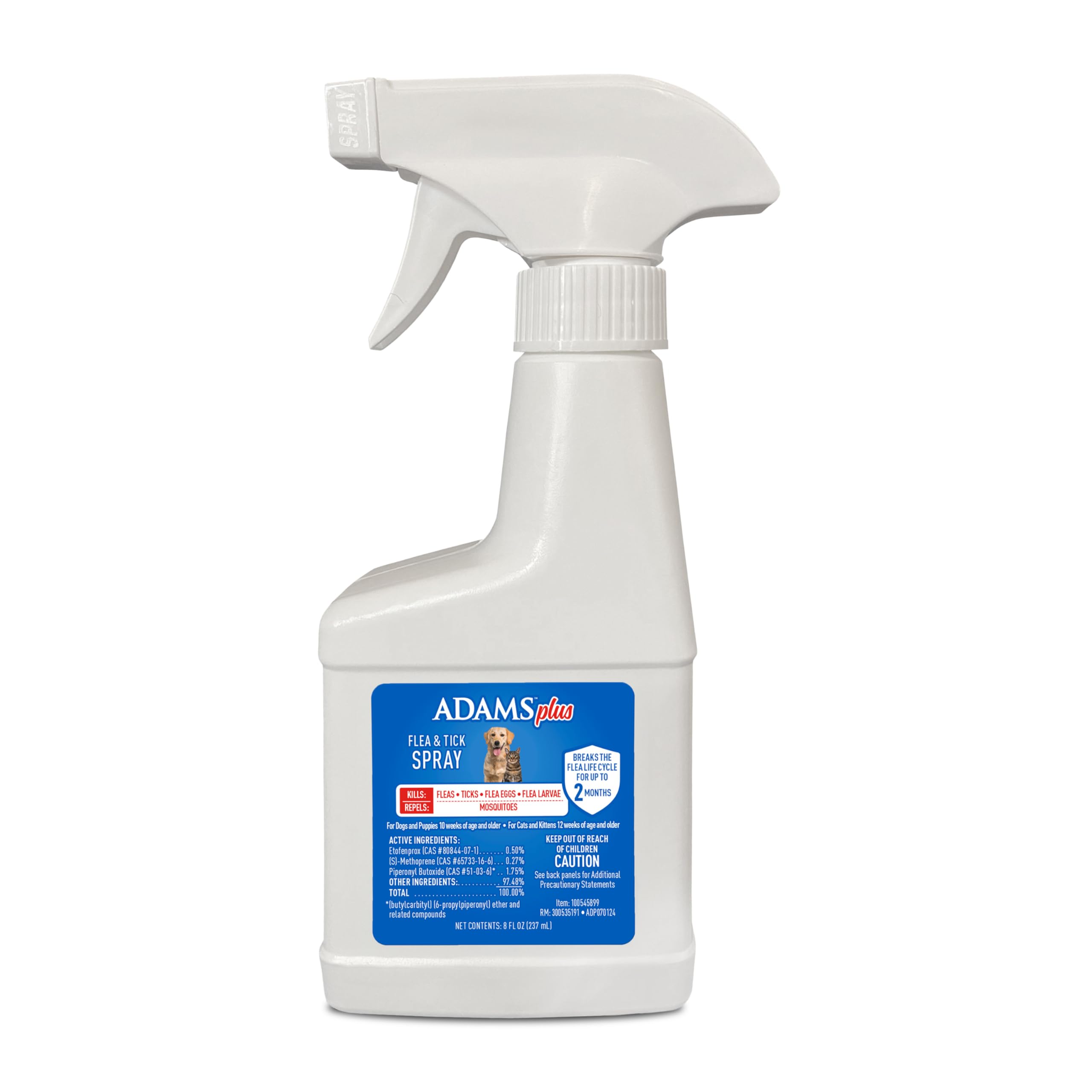 AdamsPlus Flea & Tick Dog and Cat Spray, Kills Fleas, Ticks and Mosquitoes, 8 fl oz