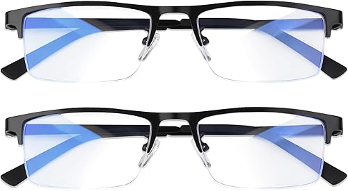 Blue Light Blocking Glasses, Lightweight Metal Half Frame Computer ReadingGamingTVPhones Glasses,Filter UV RayComputer Glare with Spring Hinge