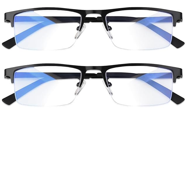 Anourney Blue Light Blocking Glasses Lightweight Metal Half Frame Computer Reading Gaming TV Phones Glasses Filter UV Ray