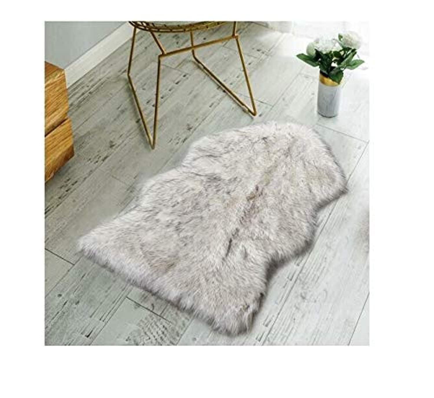 Non Skid Backing Faux Fur Sheepskin Rug-Deluxe Soft Faux Sheepskin Chair Cover, Seat Cushion Pad Plush Fur Area Rugs for Bedroom Sofa Floor Gray