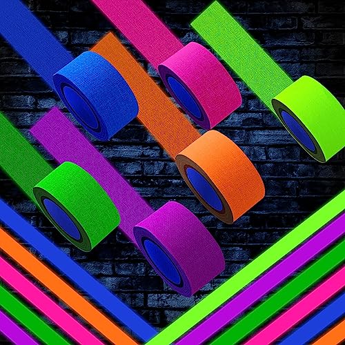 Image of Whaline 6 Colors Neon Gaffer Cloth Tape Fluorescent Rainbow Color UV Blacklight Tape Neon Duct Reflective Tapes for UV Party Theatres Staged Dark Areas(1 inch x 16.5 feet)