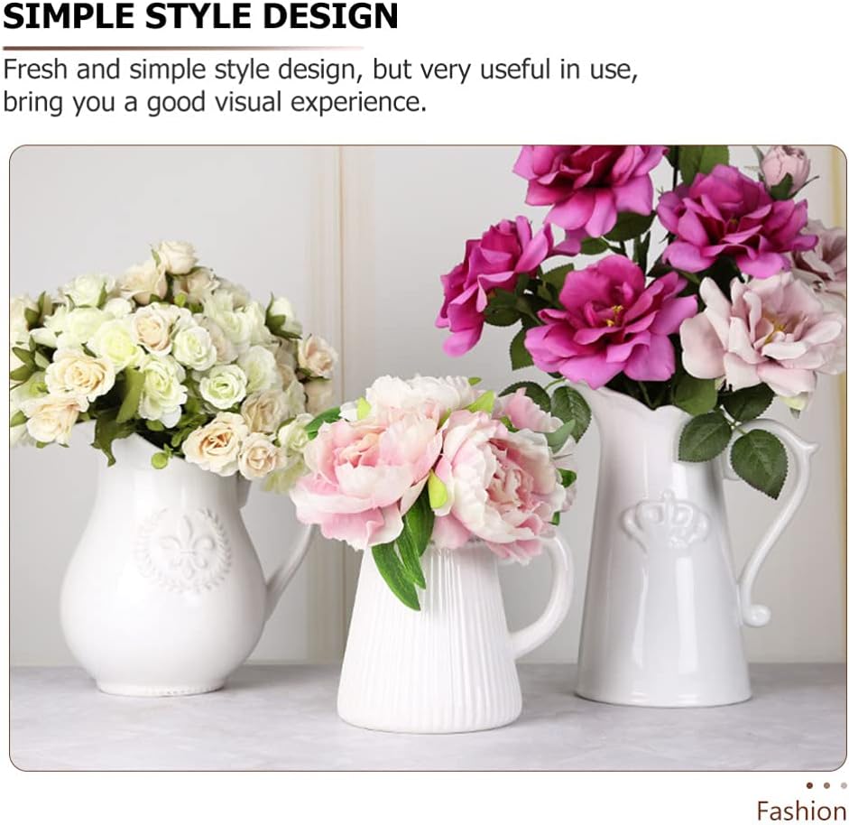 Amosfun Ceramic Pitcher Vase Flower Pot with Handle White Decorative Vase Water Pitcher Porcelain Flower Holder Arrangements Home Office Decoration - Image 7