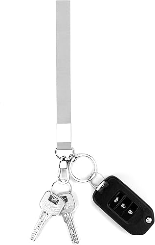 Miniatura 3 de Llavero pequeño para mujer, cartera delgada con cordón, tarjetero para tarjetas de identificación, cartera con llavero desmontable, A-gris,