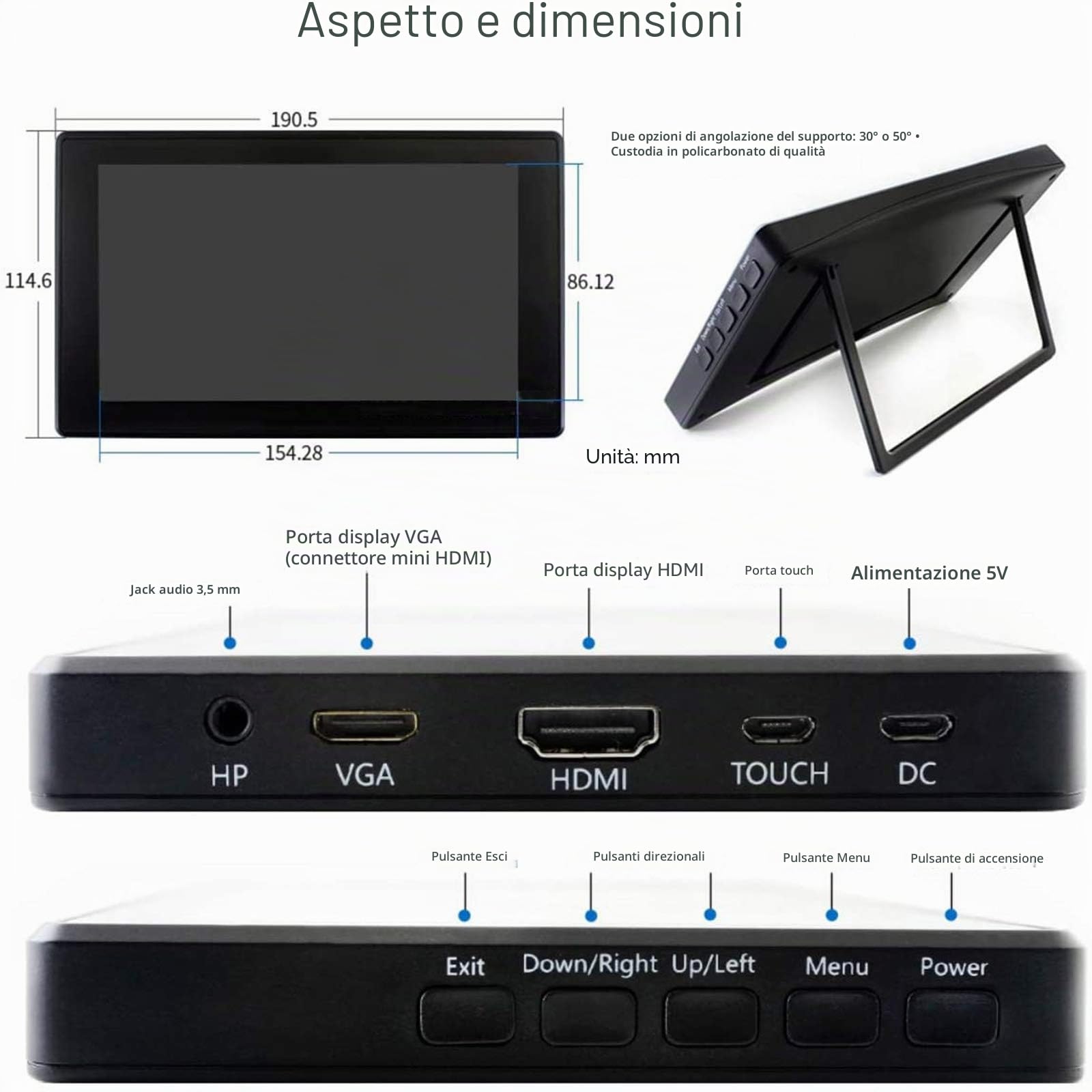 7 pollici Monitor per Raspberry Pi, 1024x600 HDMI LCD IPS Schermo Capacitivo Touch Screen Display con Custodia, Compatibile con Raspberry Pi 4B/3B +/3B/Zero, Supporto Windows 7 8 10