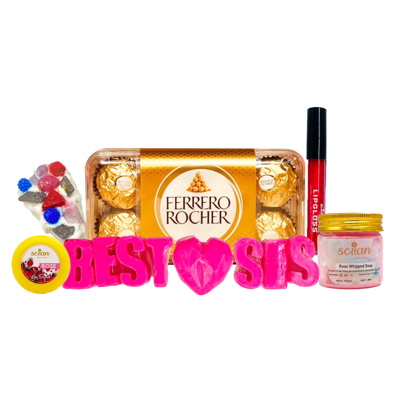 Gift Hamper for Sis | Gift Hamper for Diwali | Birth-Day | Gift Hamper for Sister | Chocolate | Rose Whipped Soap | Heart-Shaped Soap | Lip Gloss | Festival Hamper for Sister |-image-14