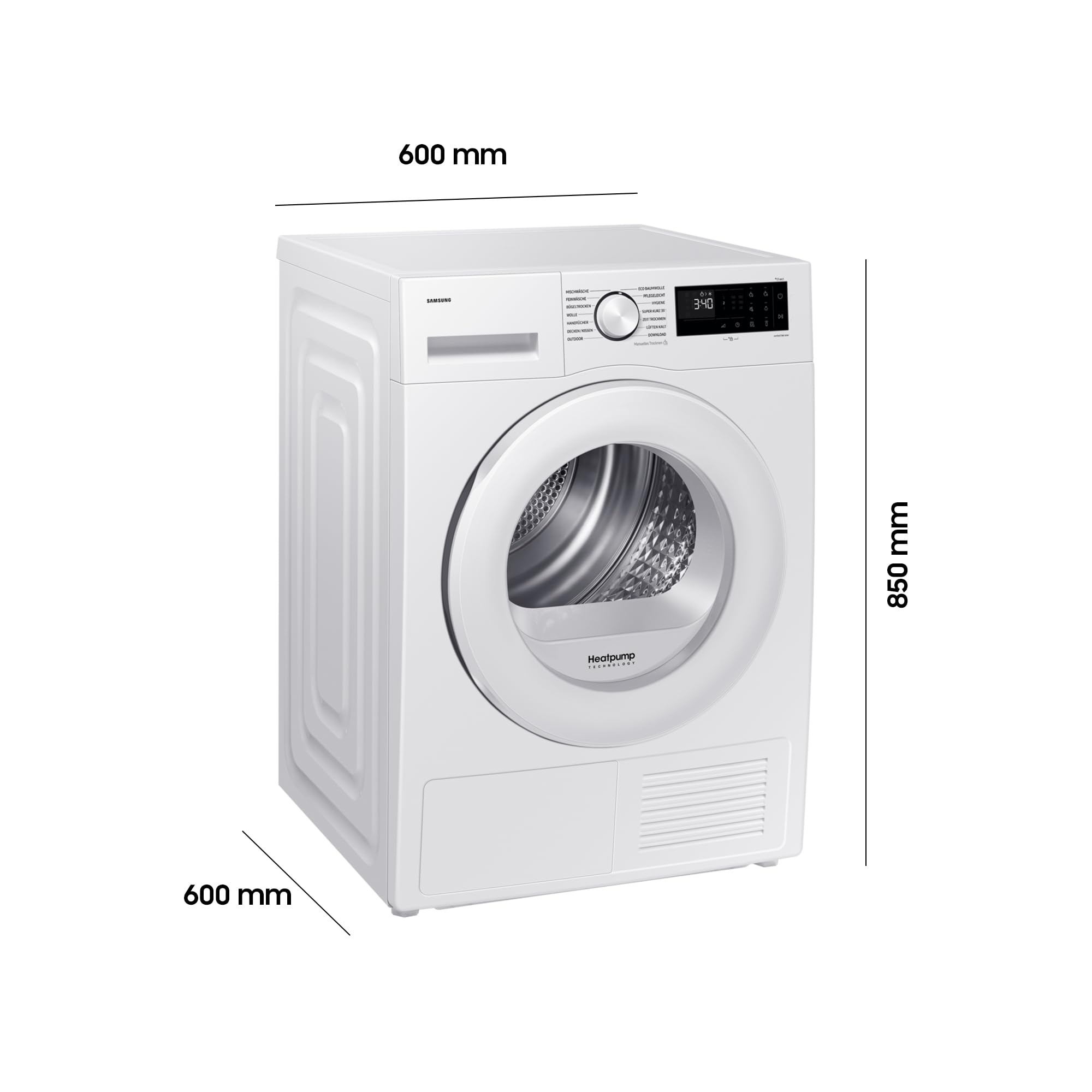 Samsung DV5000D Wärmepumpentrockner 9 kg EEK C LED-Display Optimal Dry SmartThings-App Hygiene-Programm Air Refresh Weiß